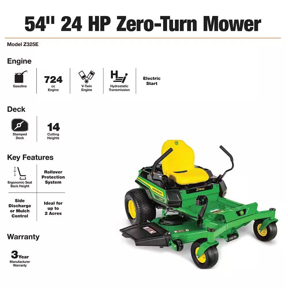 John Deere Z325E 54 in. 24 HP GAS Dual Hydrostatic Zero-Turn Riding Mower